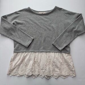 Altar'd State Gray and Cream lace Long Sleeve Top sz L